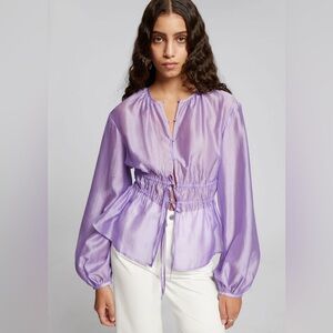 & Other Stories Purple Lightweight Drawstring Long Blouson Sleeve Top Size 10
